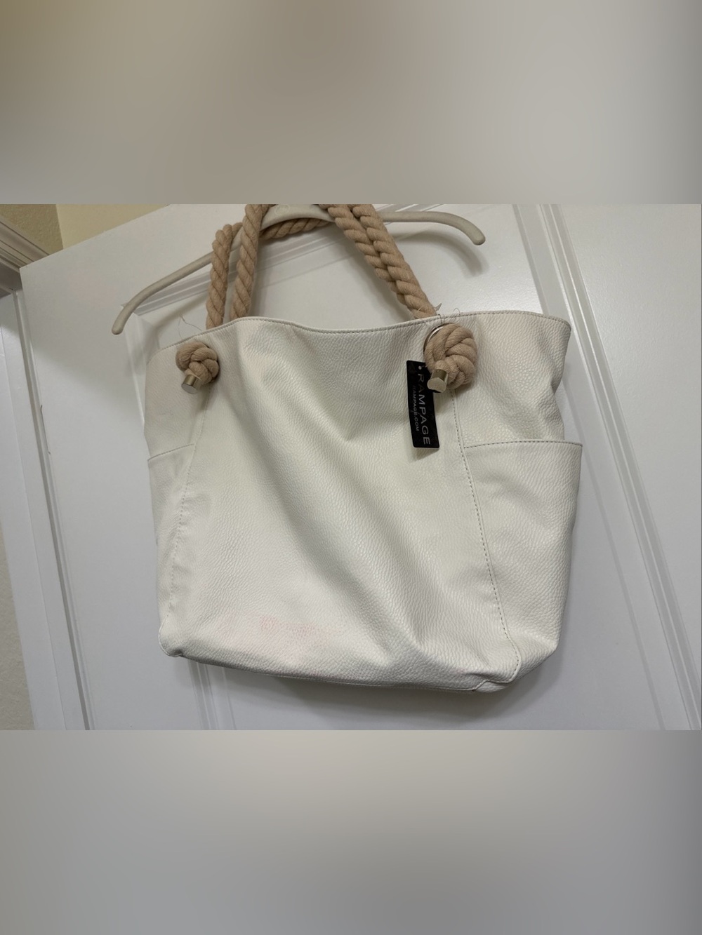 Rampage White Tote with Beige Rope Handles - Picture 6 of 9